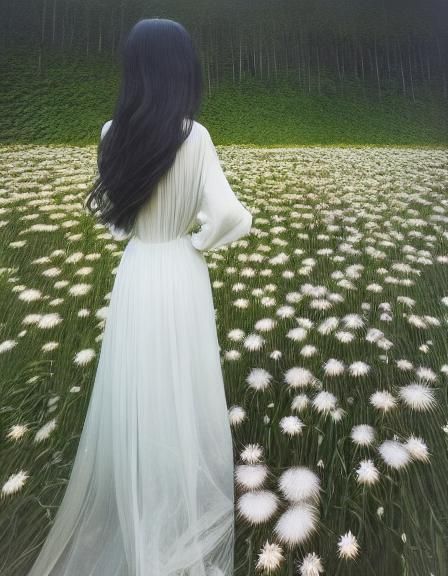 Woman with Flower in Etching Style, Forest Exposure