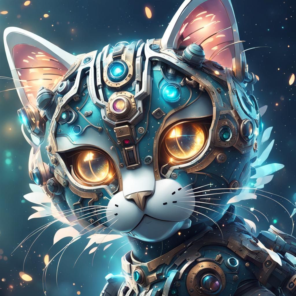Intricate Cute Kitty Robot in Splash Art Style