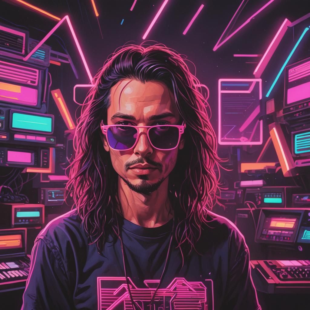 Johnathan Taylor Korn in Synthwave Neon Retro Style