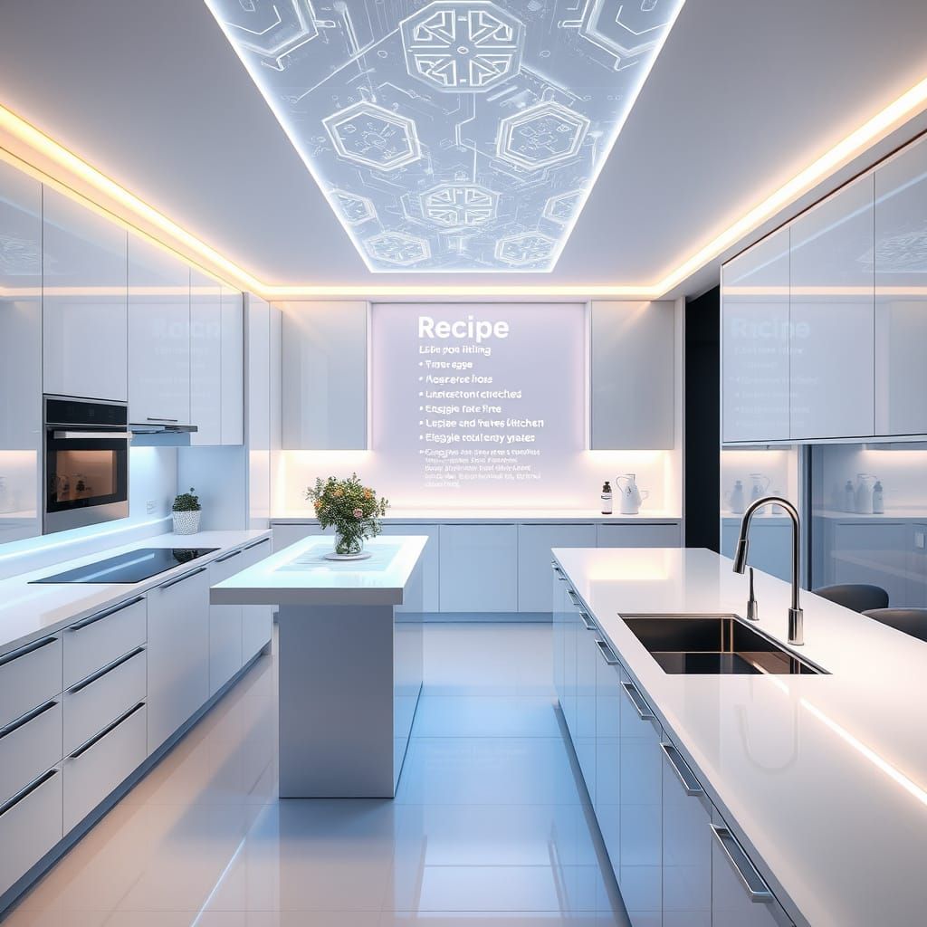 Modern Futuristic Kitchen with Interactive Lighting and Holo...