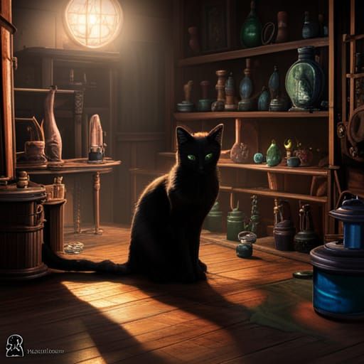 Black Cat in Witch House: Dark Fantasy Concept Art