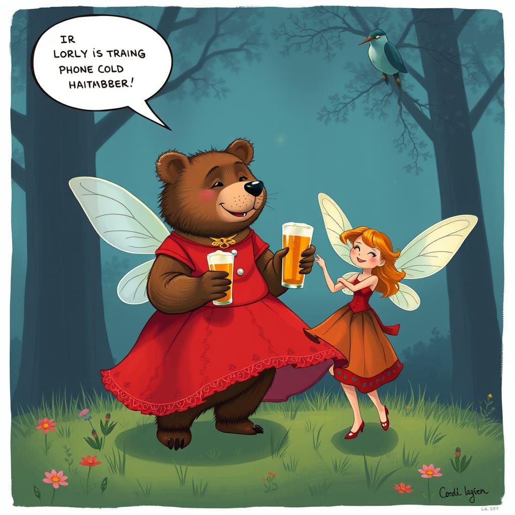 Bear Asks Fairy for Number in Whimsical Style