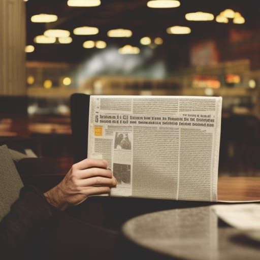Man Reads Newspaper: Dramatic Digital Cafe Scene