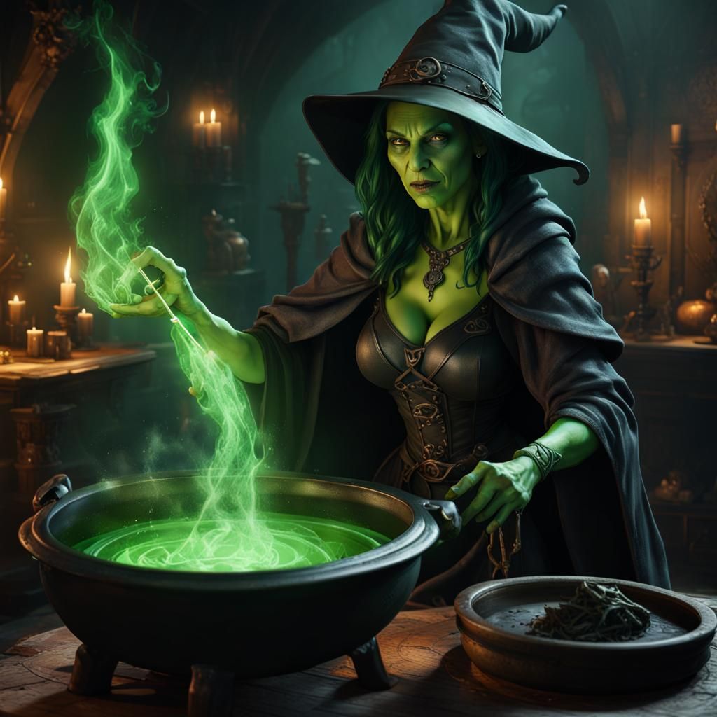 Enchanting Witch Casting Spell: Dark Fantasy Art