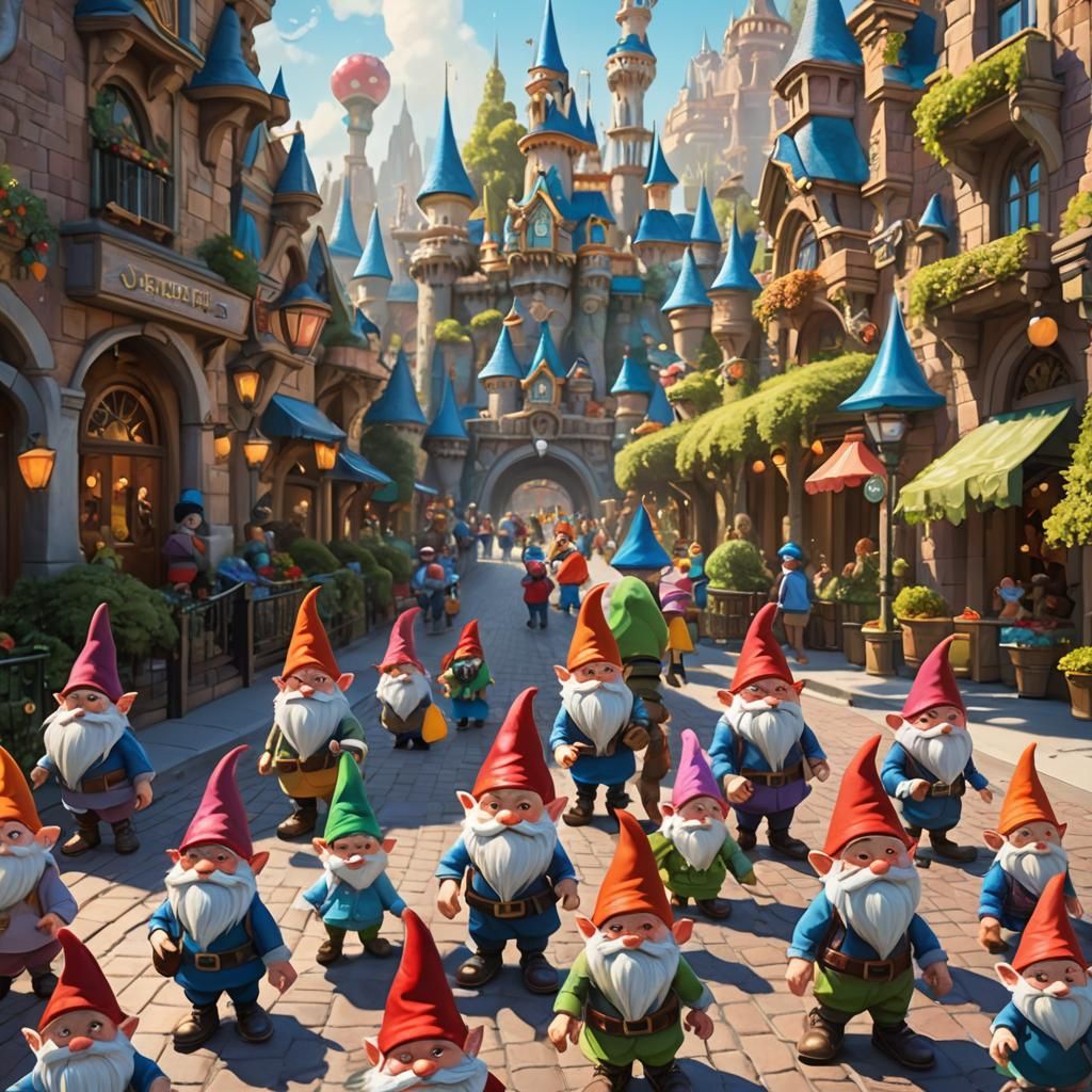 Gnomes Visit Disneyland in Animated Cartoon Style