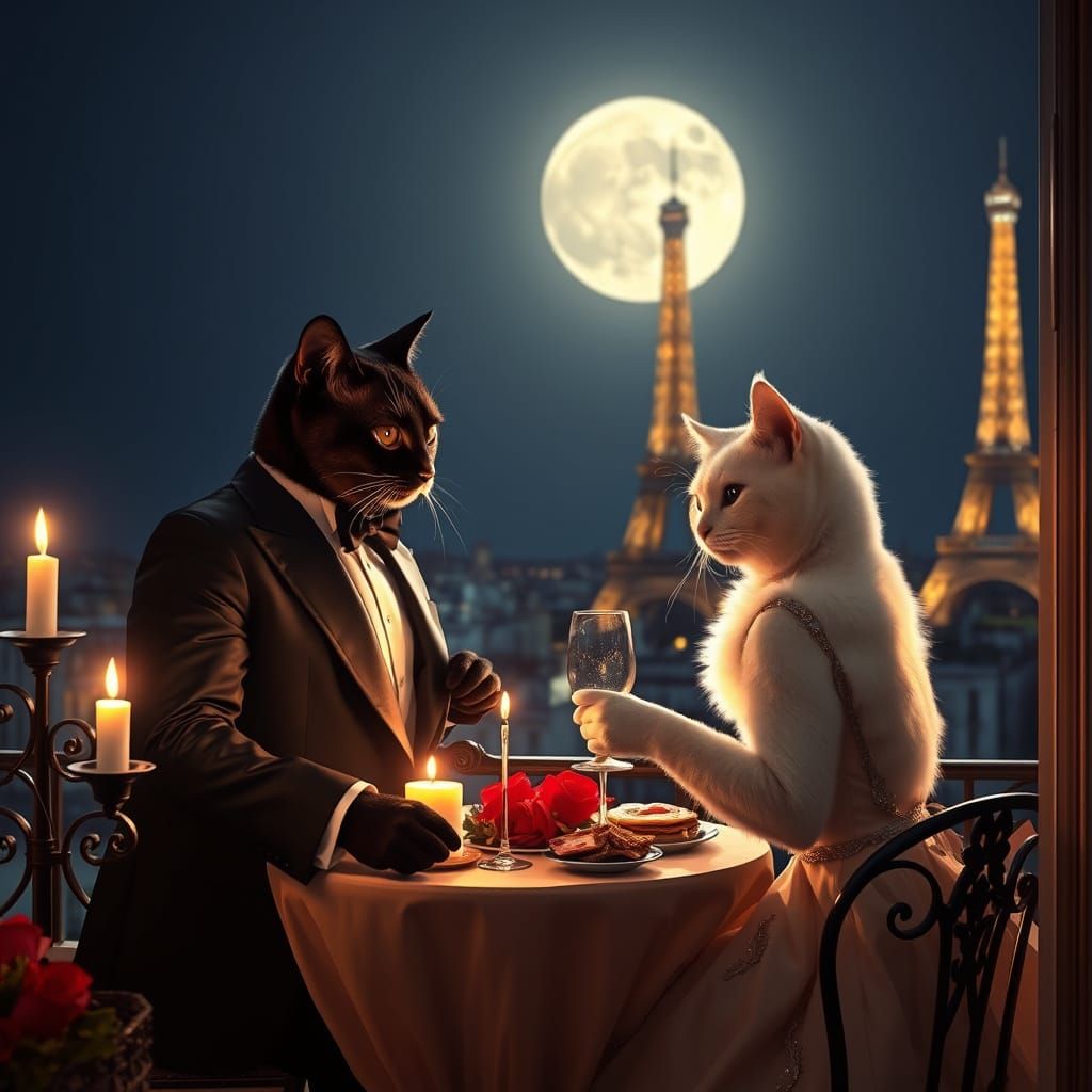 Sophisticated Feline Duo Overlooks Paris