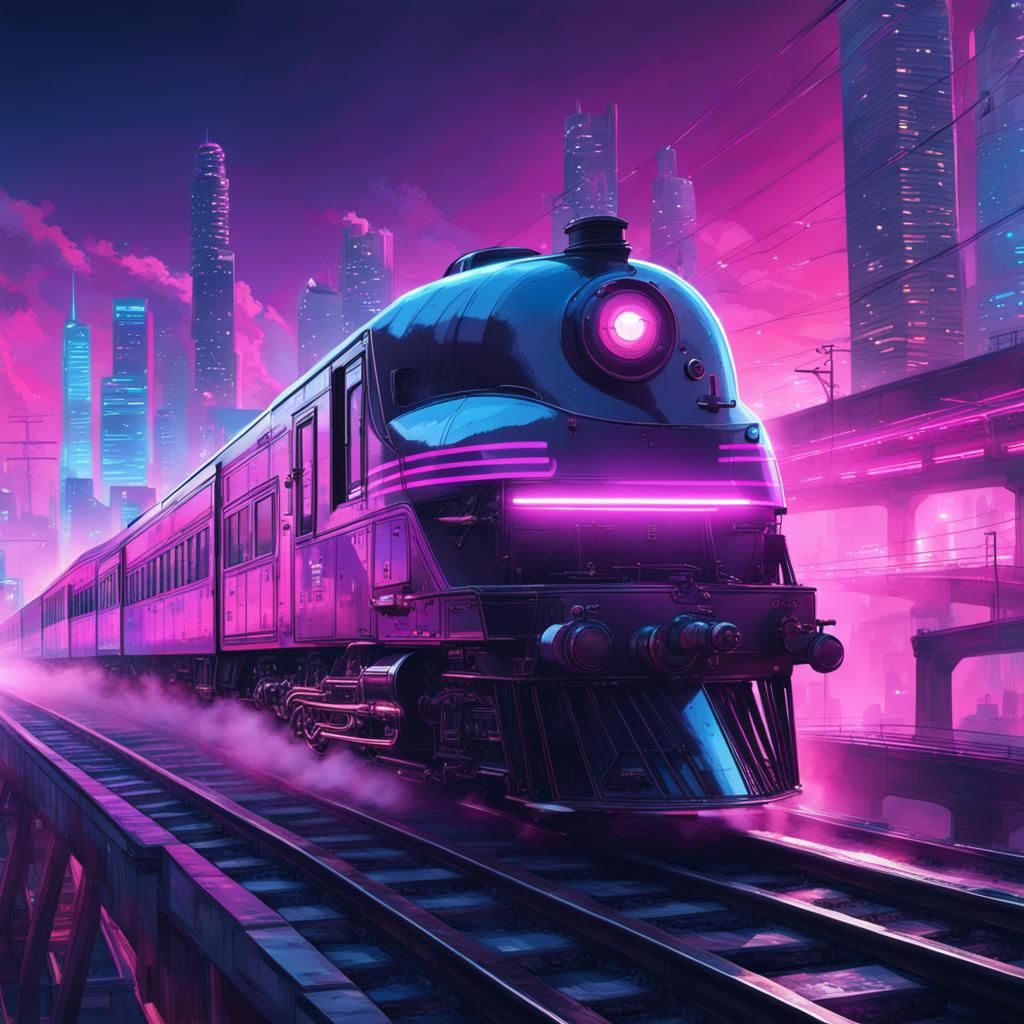 Futuristic One-Wheeled Train Races in Synthwave City