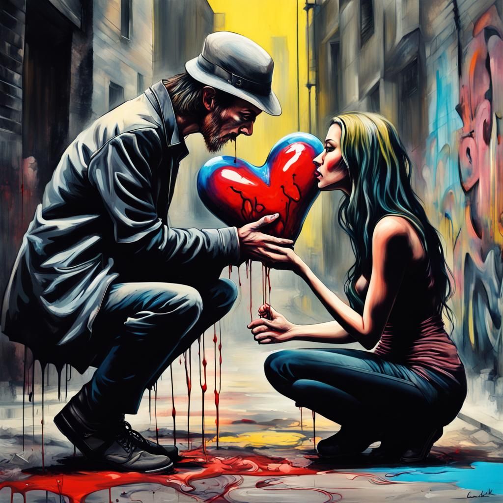 Gothic Graffiti Heart Offering in Polychromatic Art