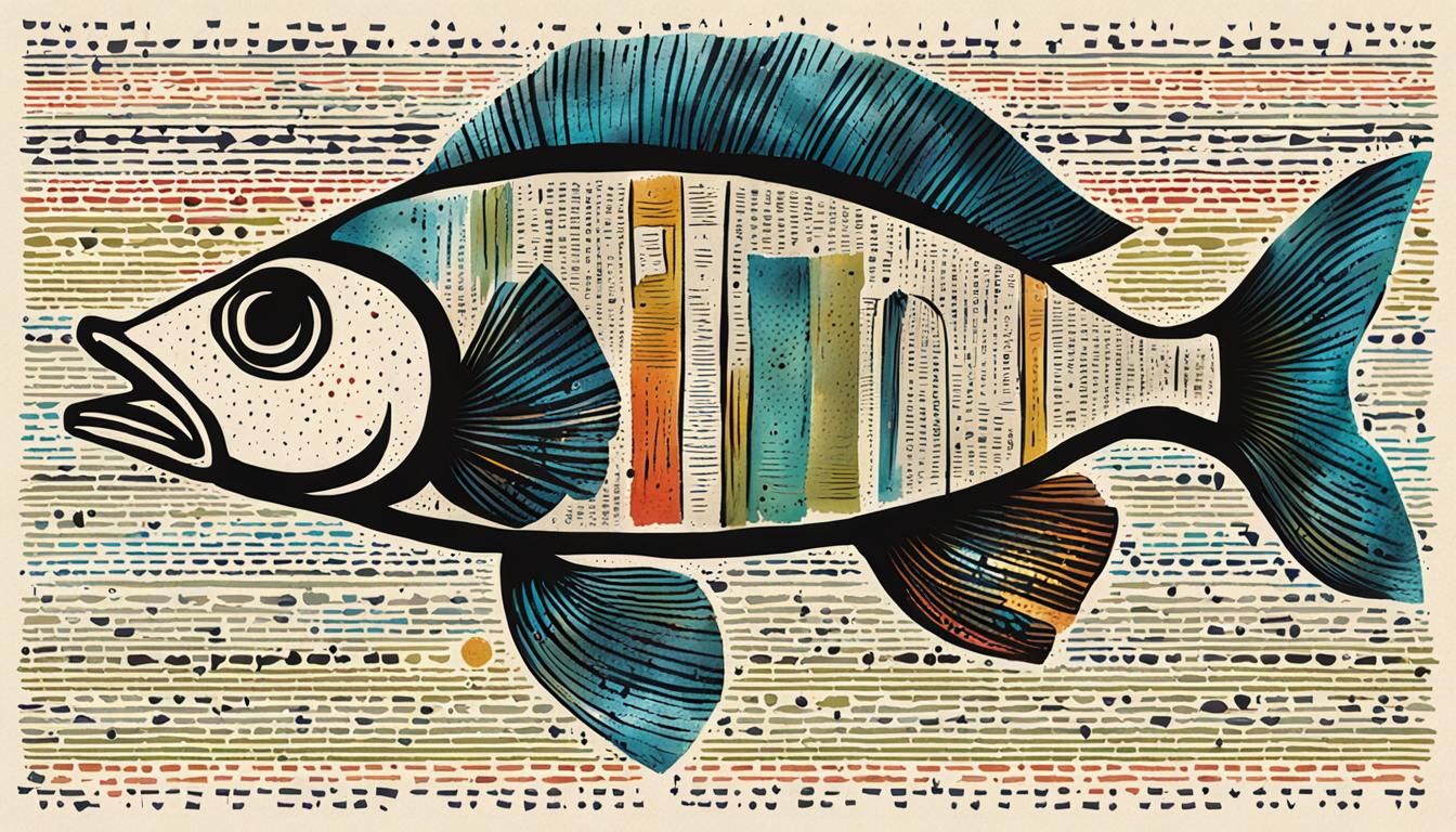 Whimsical Fish Reading Book Ink Poster
