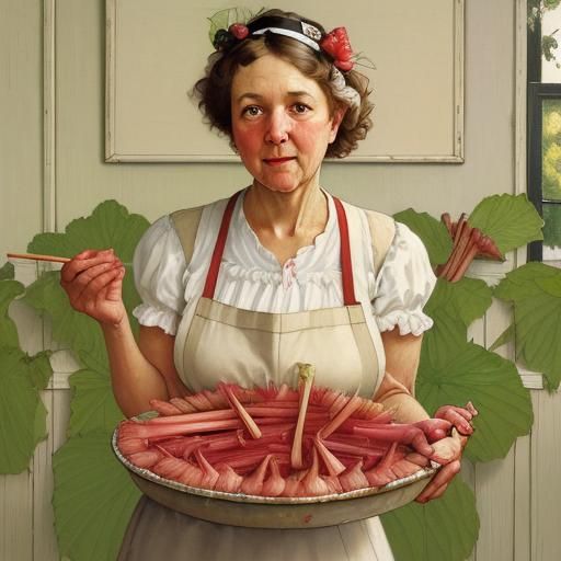 Fresh Rhubarb Still Life in Golden Age Illustration Style