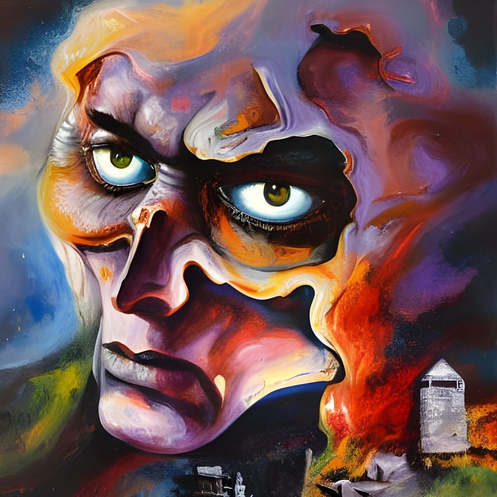 Menacing Figure with Tragic Eyes, Impasto Painting