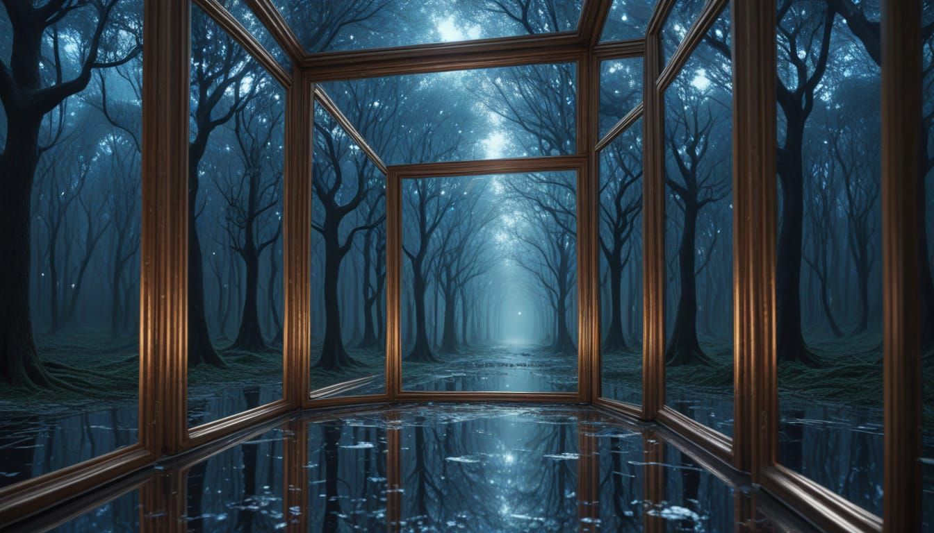 Surreal Glass Maze with Dimensional Portals and Shifting Lig...