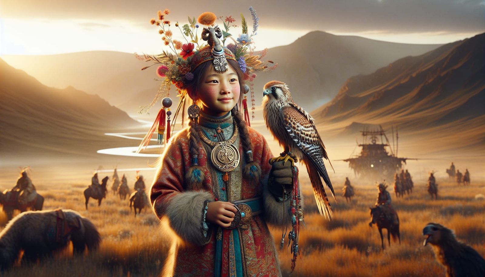 Mongolian Herbalist with Falcon, Rococo Style