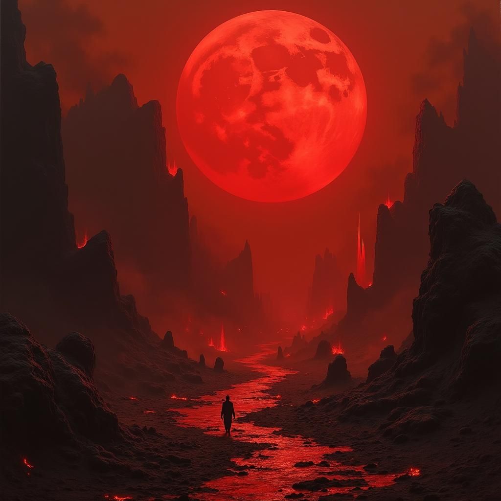 Apocalyptic Demons in Crimson Inferno Under Blood Moon