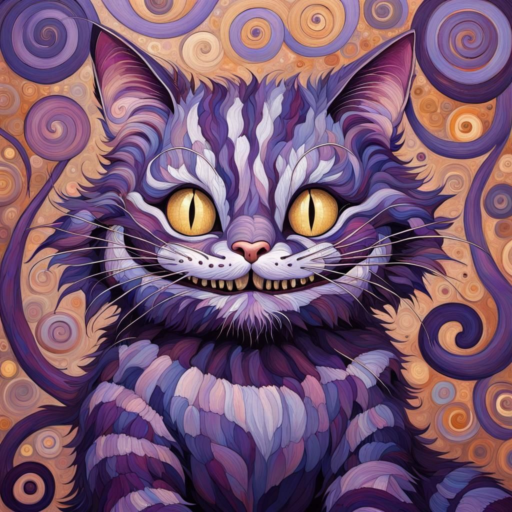 Cheshire Cat Portrait in Abstract Klimt Style