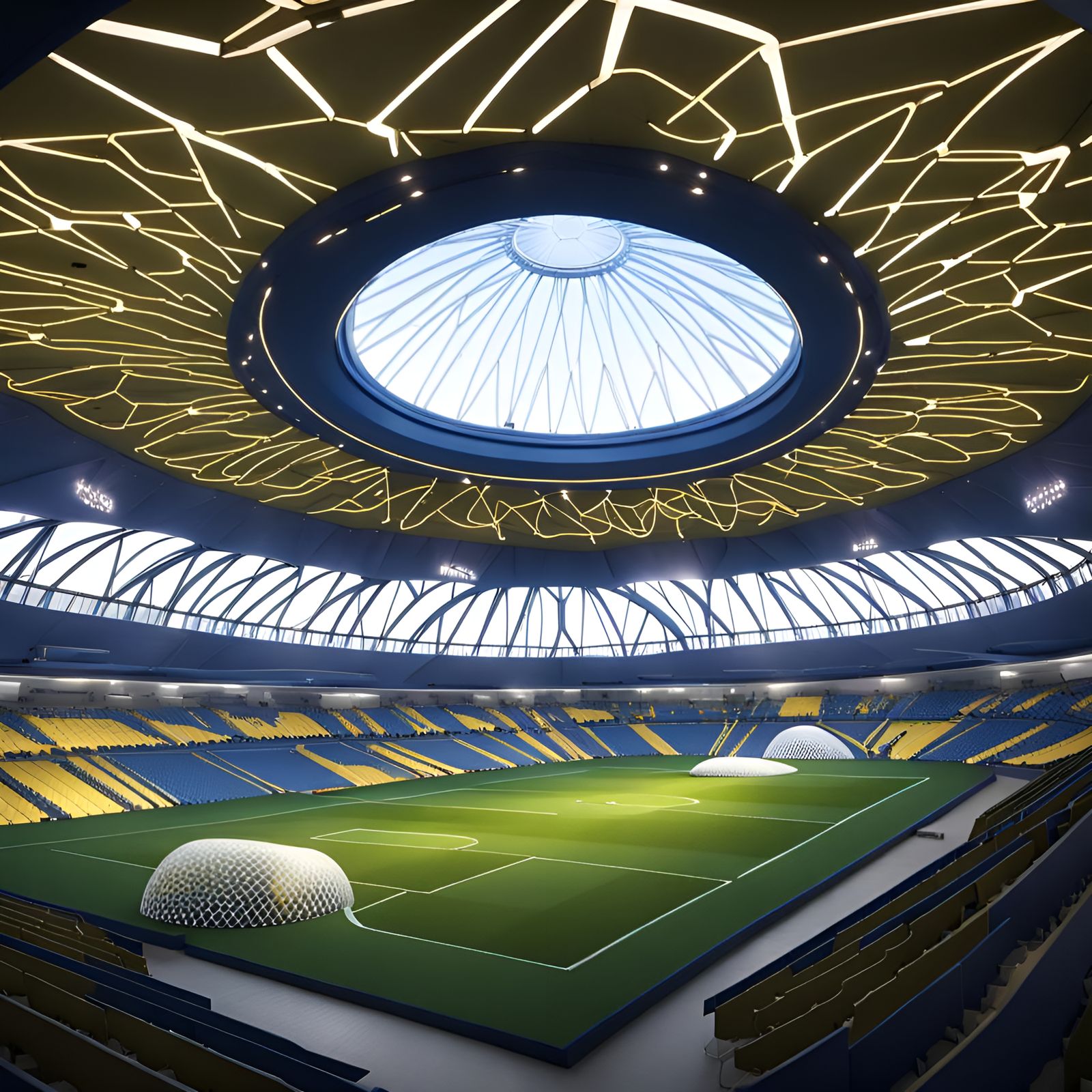 Futuristic Soccer Stadium Design in Cyberpunk Style