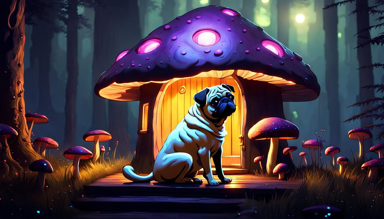 Pug's Mushroom House: Dark Fantasy Concept Art