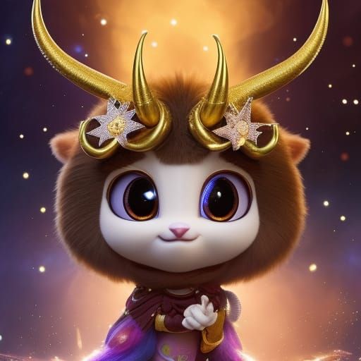 Pixar Style Baby Ram with Golden Sparkles