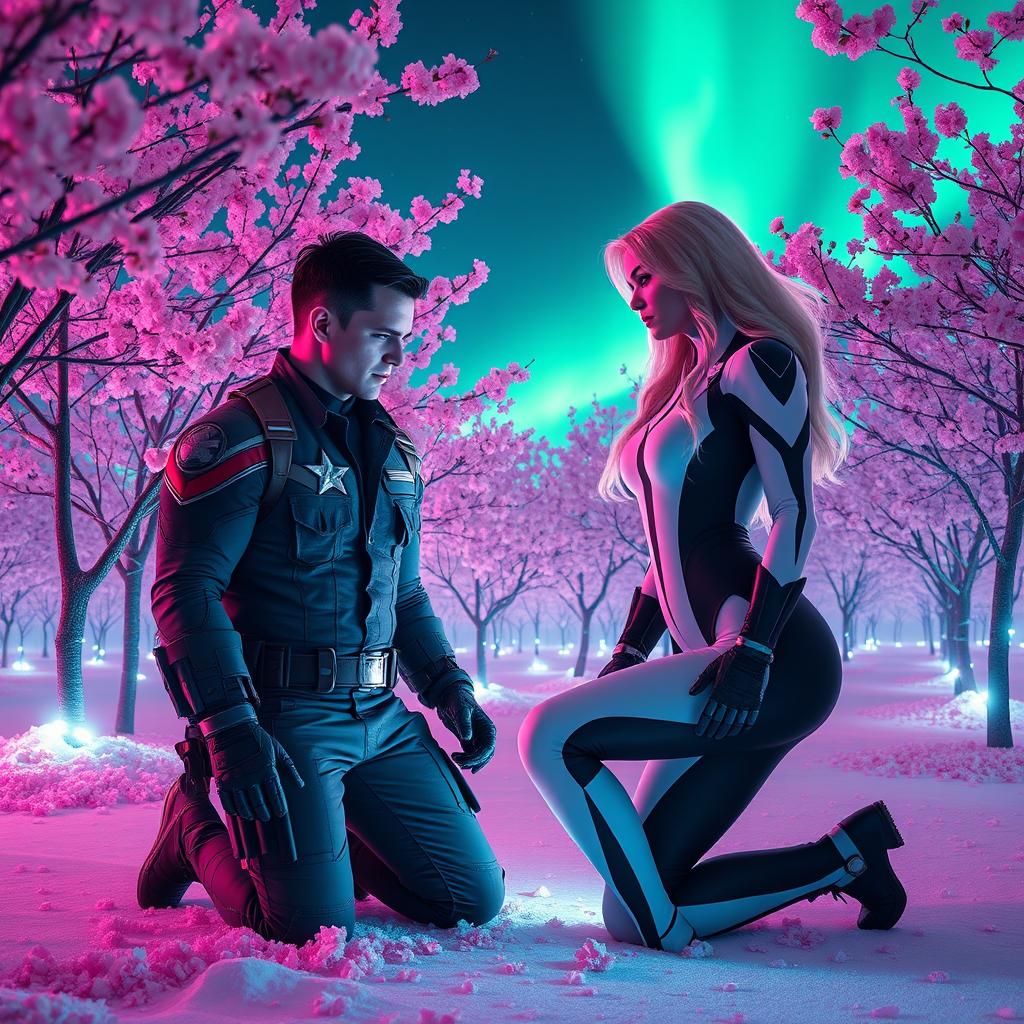 Captain America and Emma Frost in Cherry Blossoms