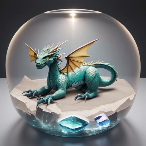 Baby Dragon in Glowing Jewelry Box, Digital Painting