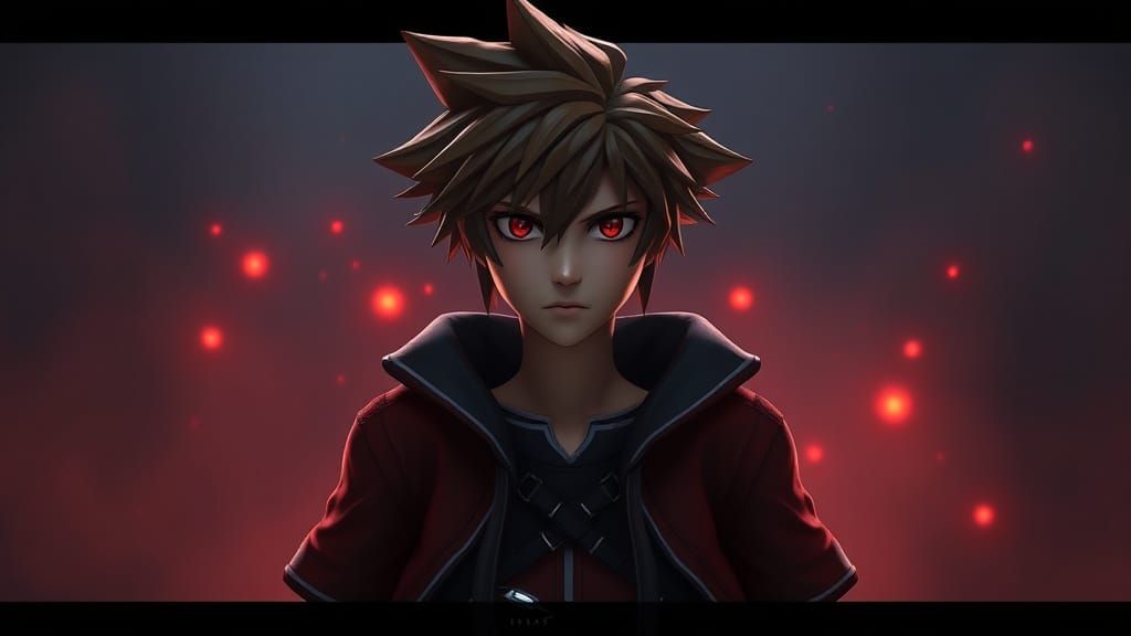Sora in Dark Anime-Inspired Setting with Soft Red Lights