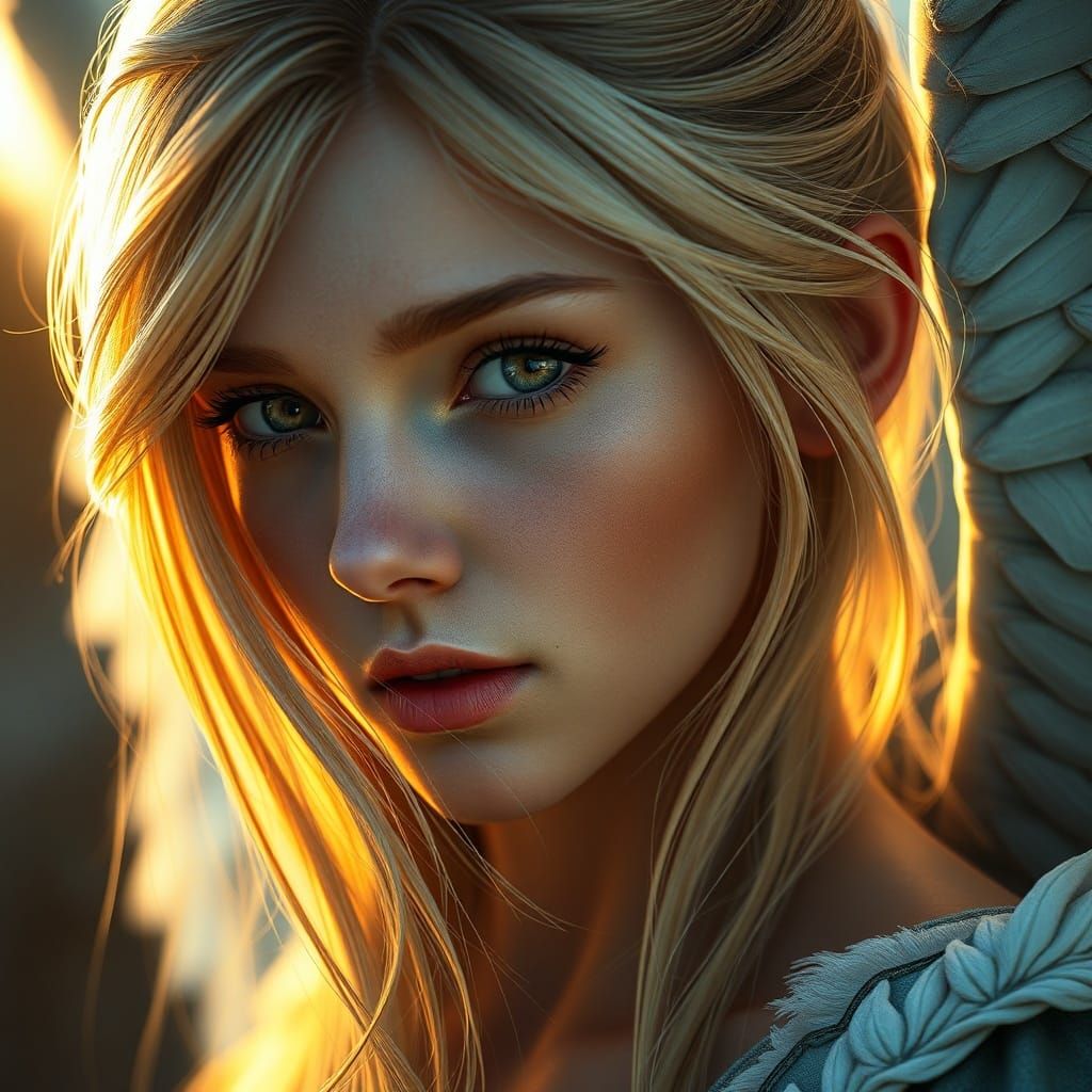 Blonde Angel in Sunrise - Concept Art Portrait