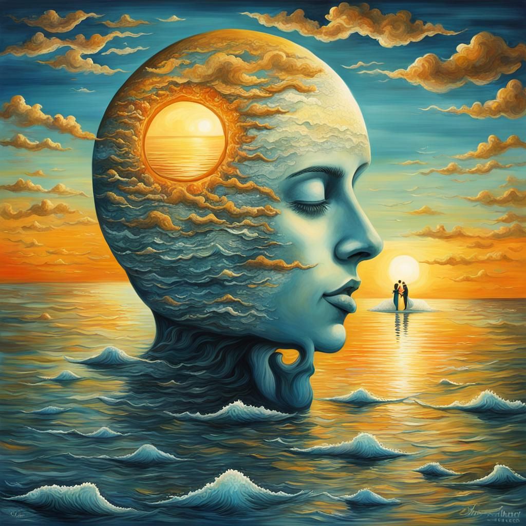 Surreal Kiss Between Sun and Sea