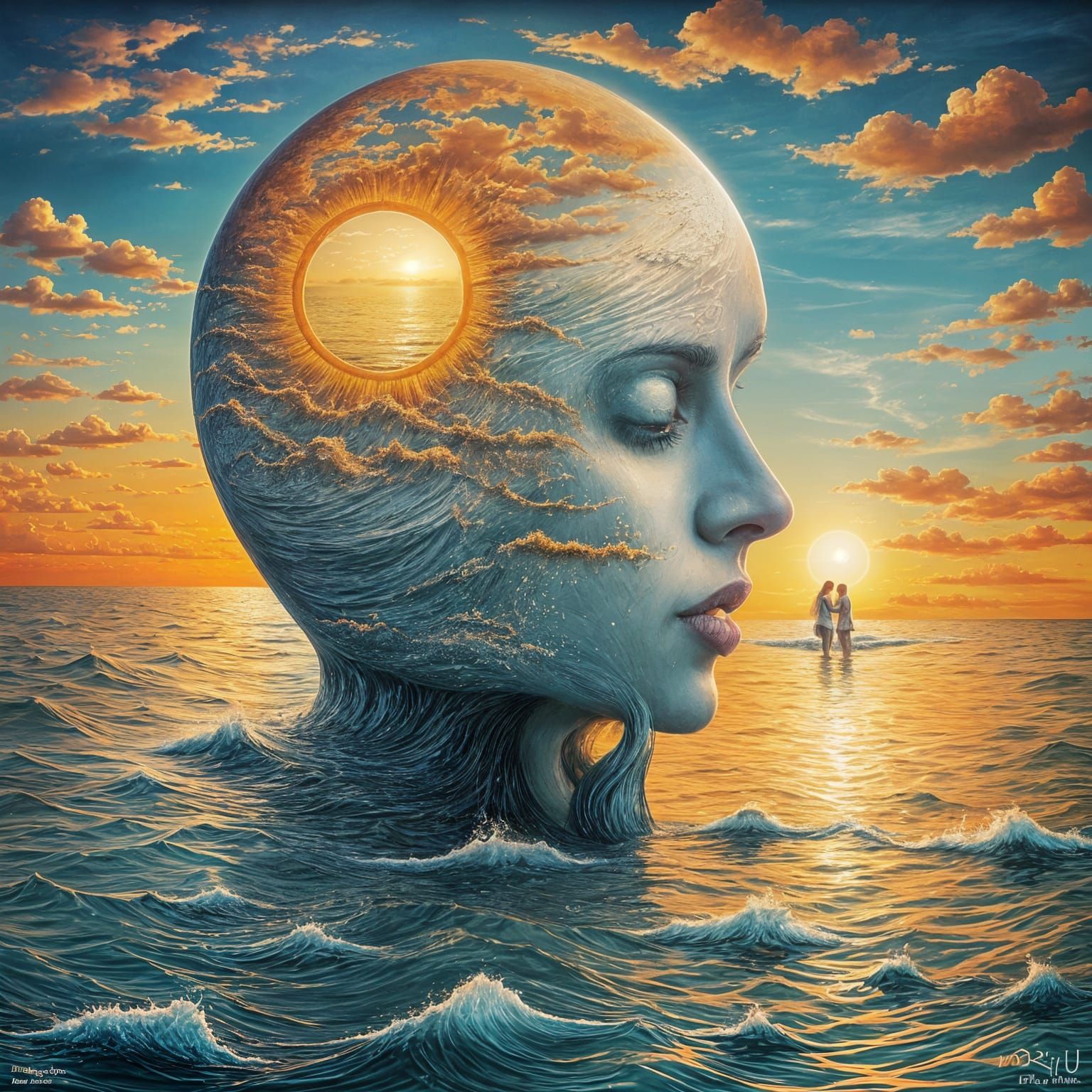 Surreal Kiss Between Sun and Sea