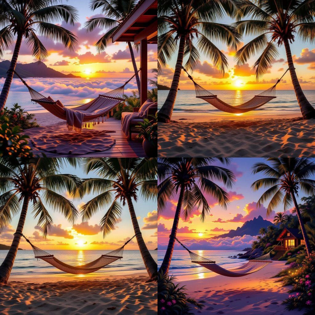Hammock Between Palms at Sunset, Cozy Cabin, Mountaintop Ret...