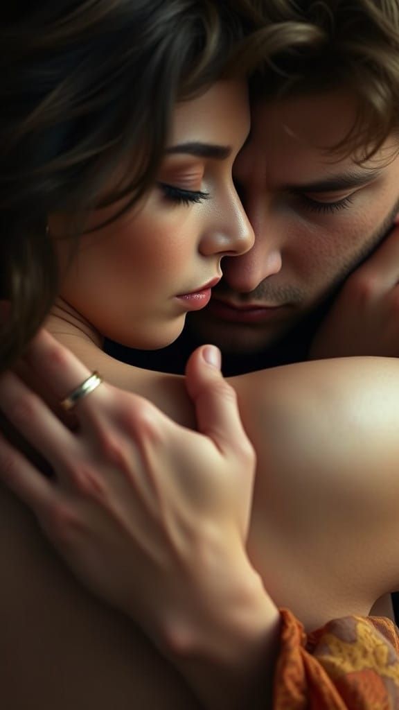 Intimate Couple's Embrace in Golden Light