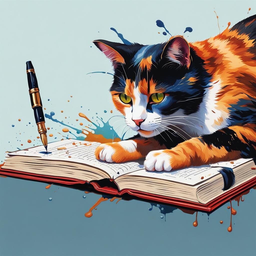 Calico Cat's Ink Spill: Hyperrealistic Splash Art