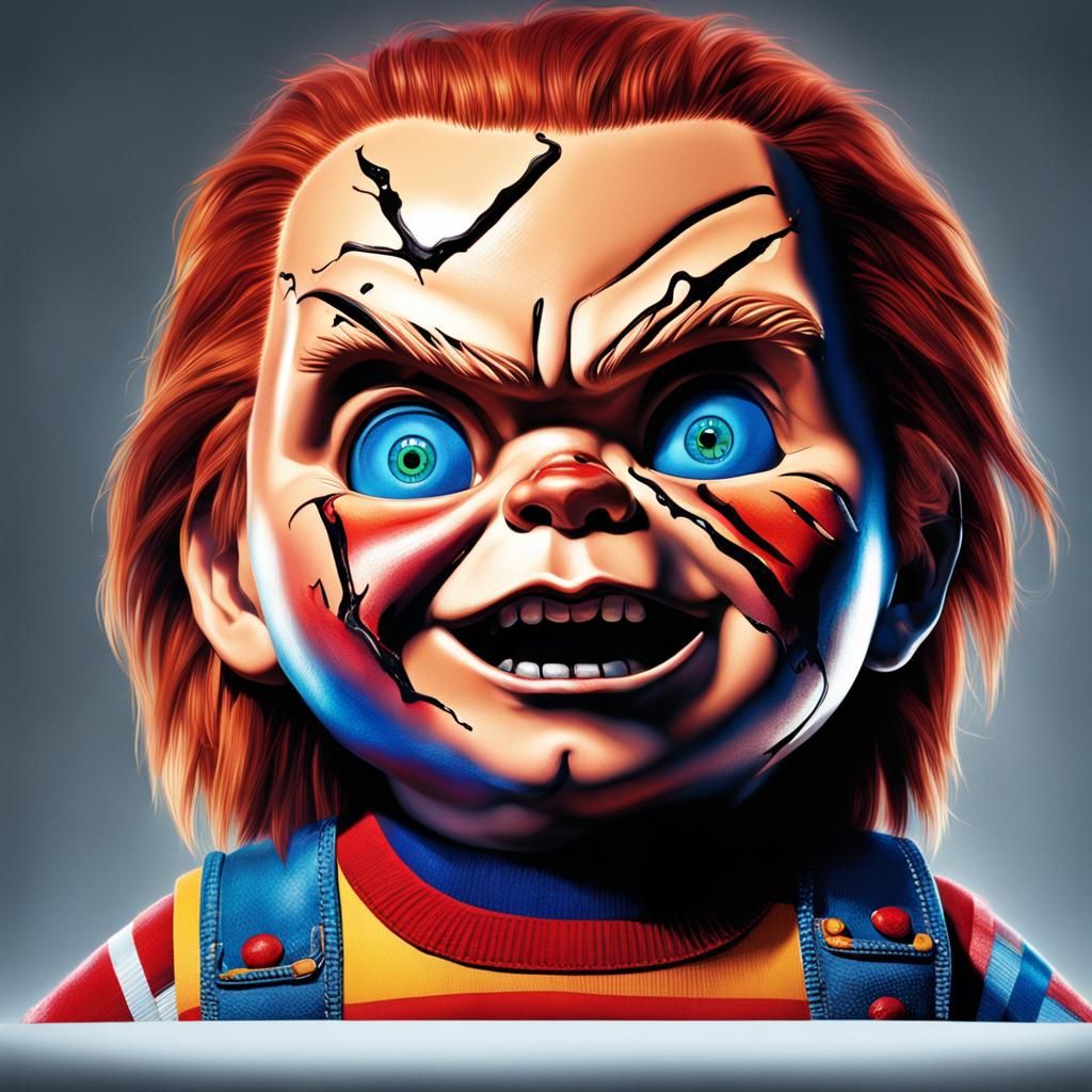 Hyperrealistic Chucky Portrait in Splash Art Style