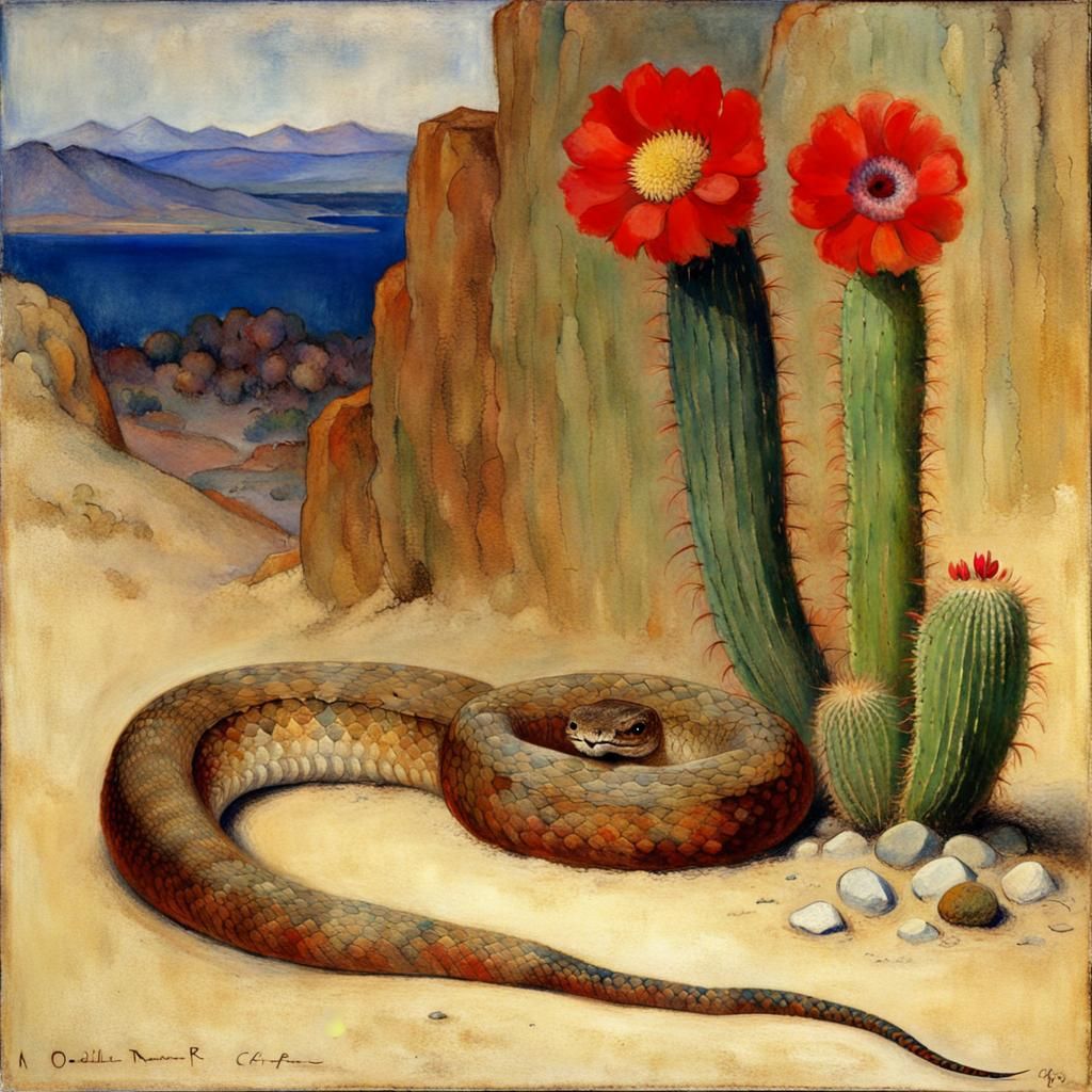 Rattlesnake and Cactus in Symbolist Style