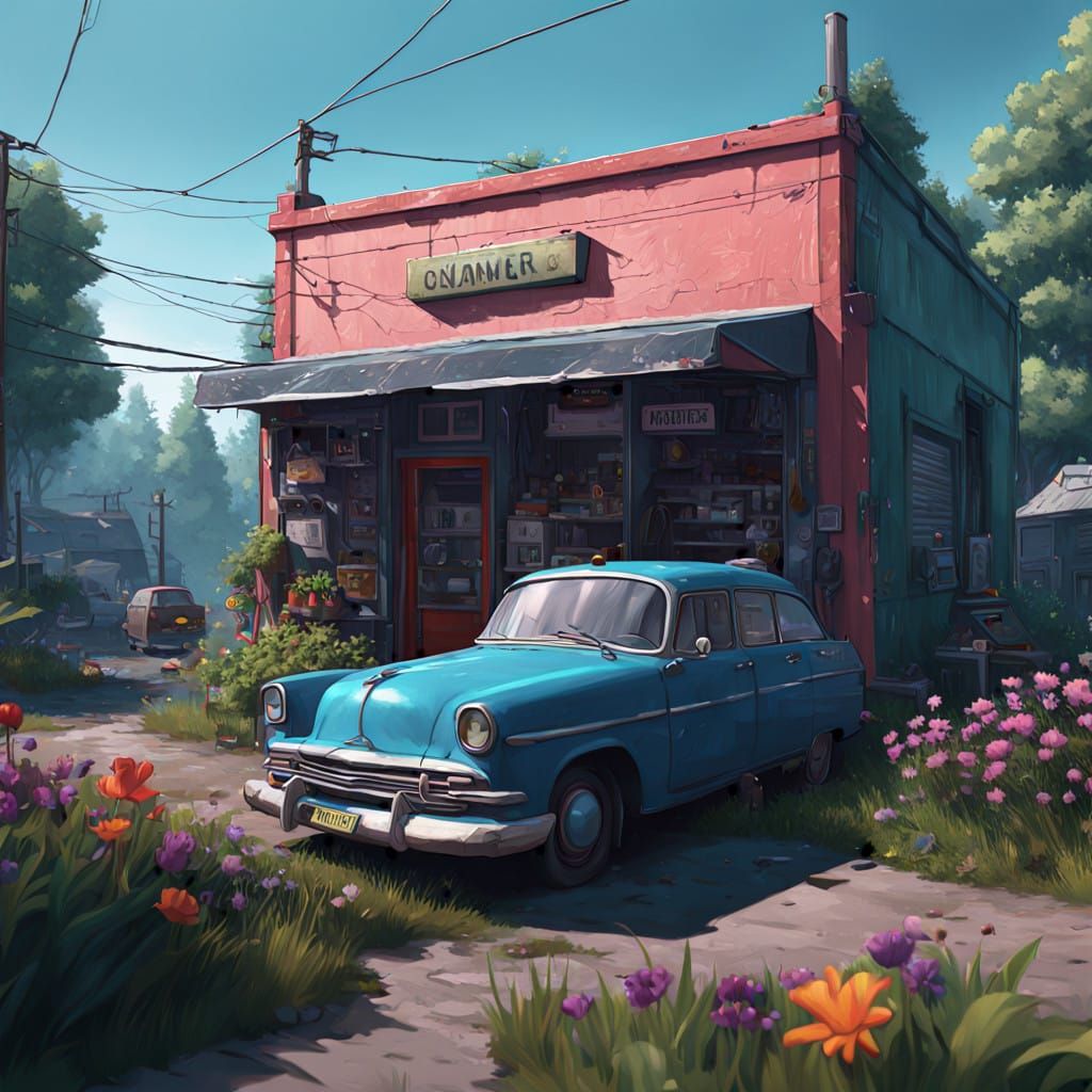 Enchanted Fantasy Flower Shop in Vibrant Dreamlike Realm