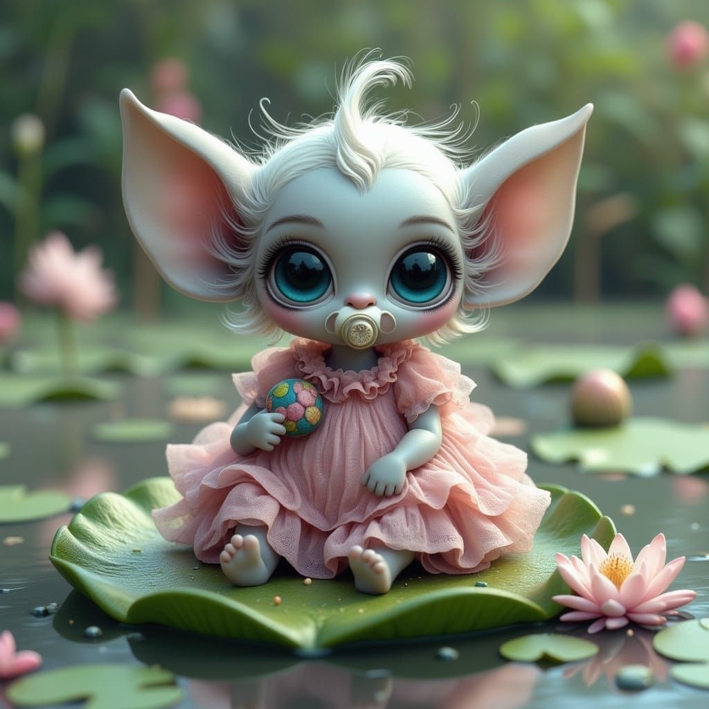 Ultra Cute Alien Baby on a Lily Pad