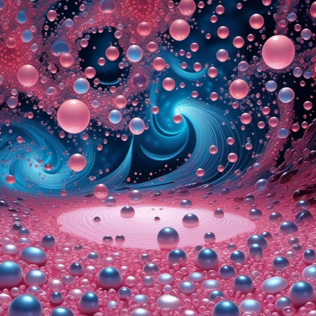 <lora:eye:1.0> Thunderstorms and torrent of crystal clear rain on an immense garden of pink pearls deposited on a mother...