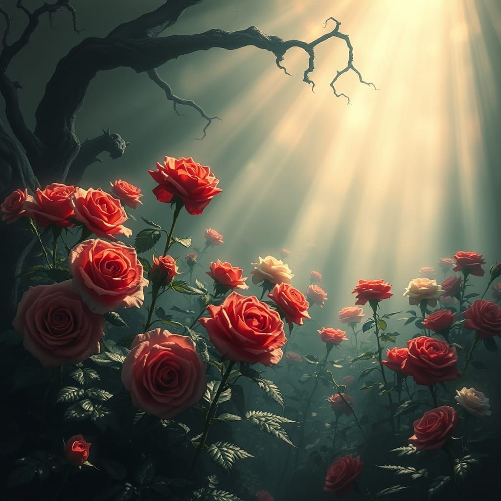 Heavenly Rose Garden in Ethereal Light