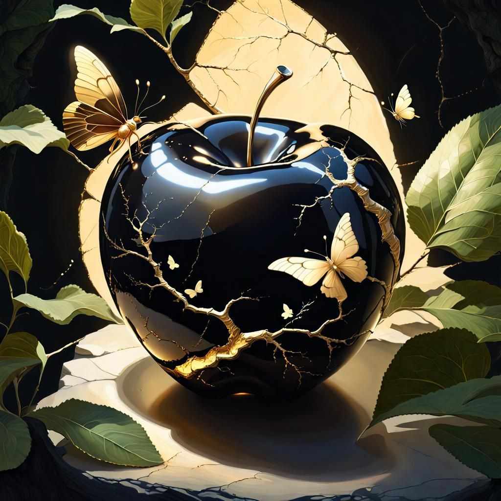 Une pomme noire et or