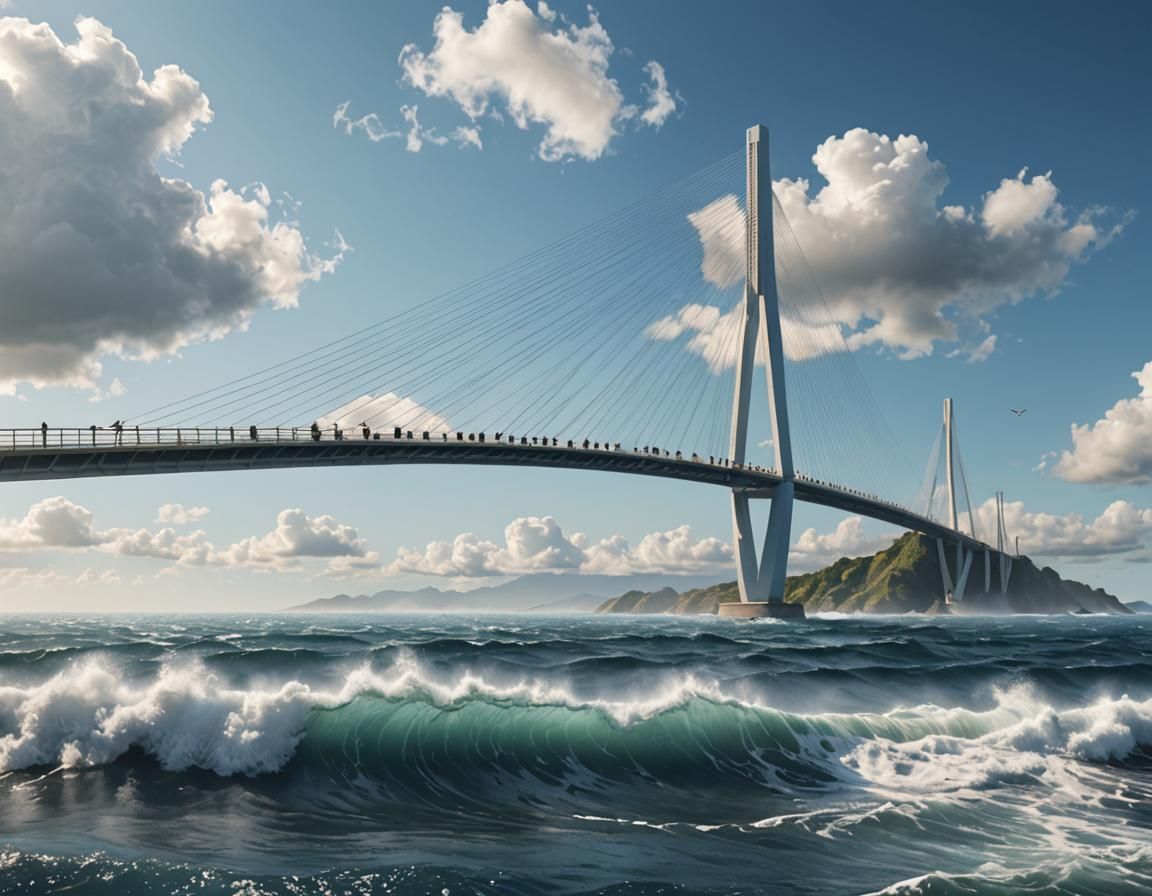 Ocean Cable-Stayed Bridge to Island Matte Painting