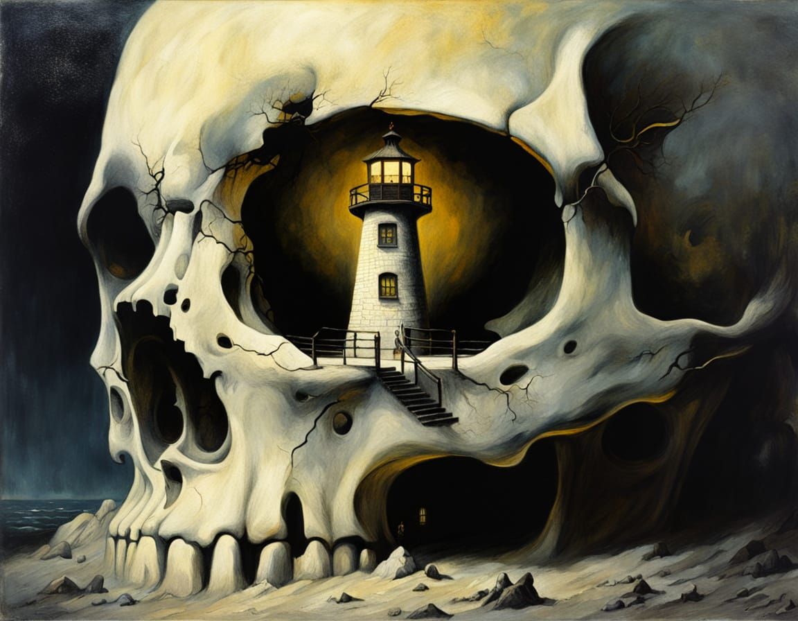 Eerie Lighthouse in Skull Eye, Gothic Horror Style