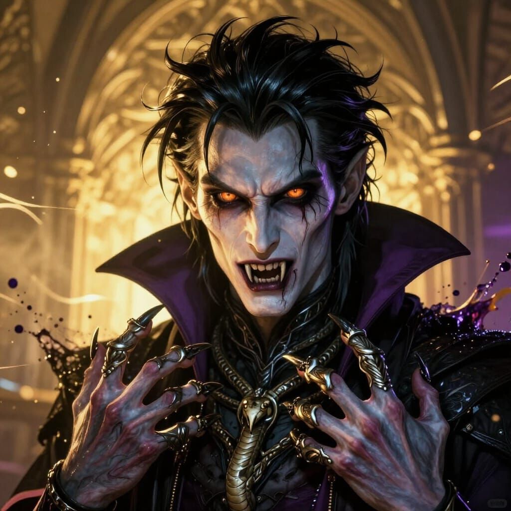 Vampyre Male with Serpent Eyes and Fangs - Concept Art