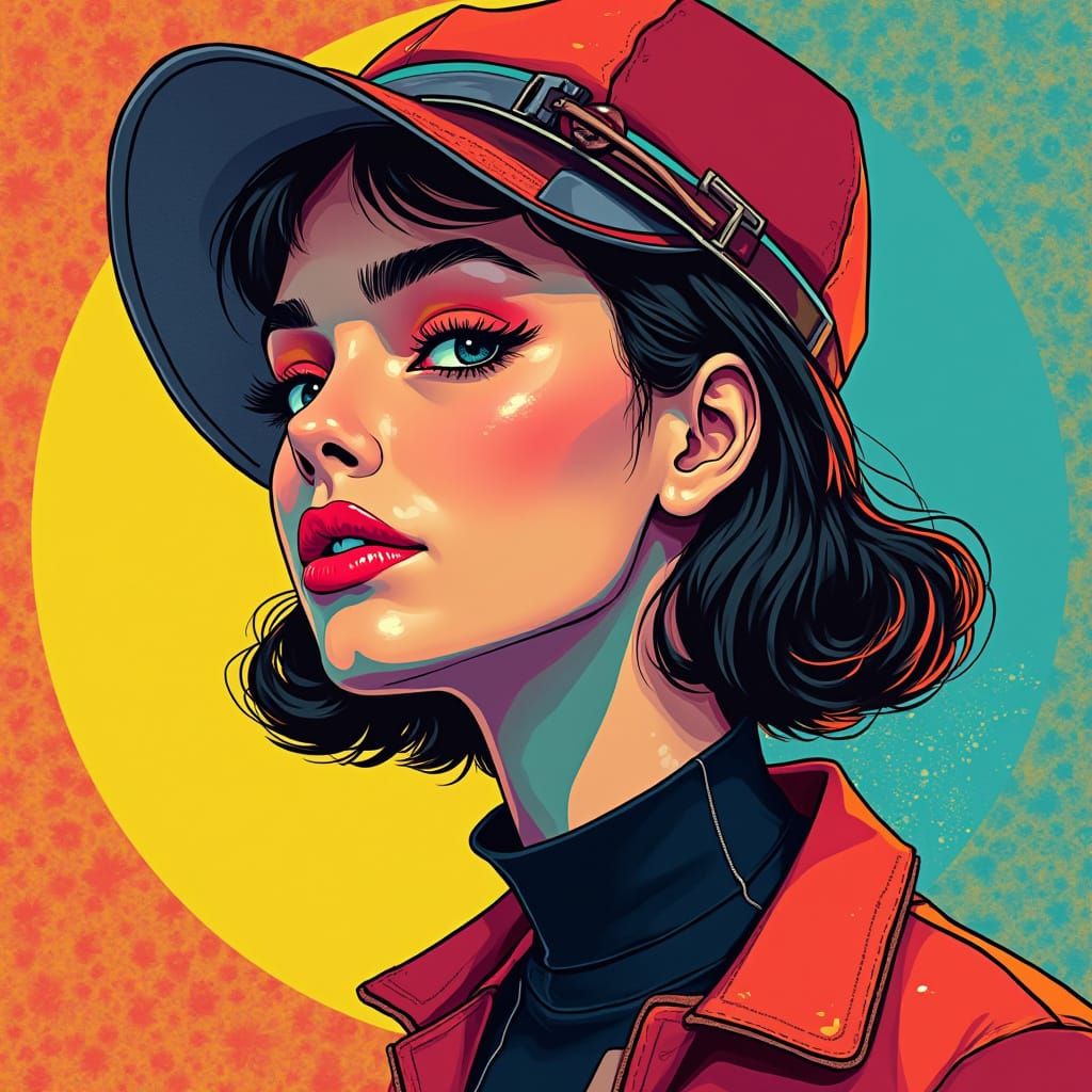 Vibrant Pop Art Portrait with Geometric Background