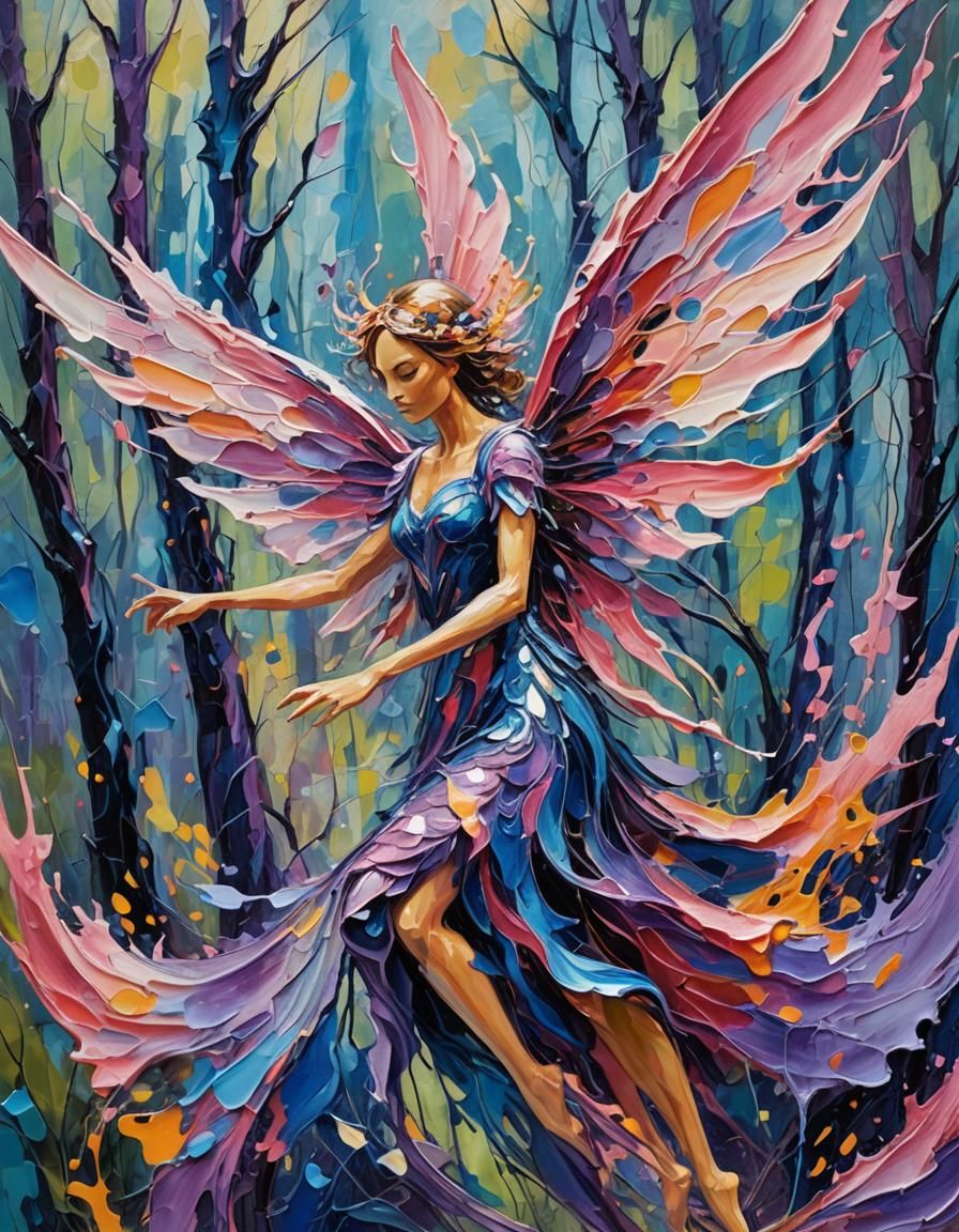 Winged Fairy Emerges: Abstract Expressionist Impasto Paintin...