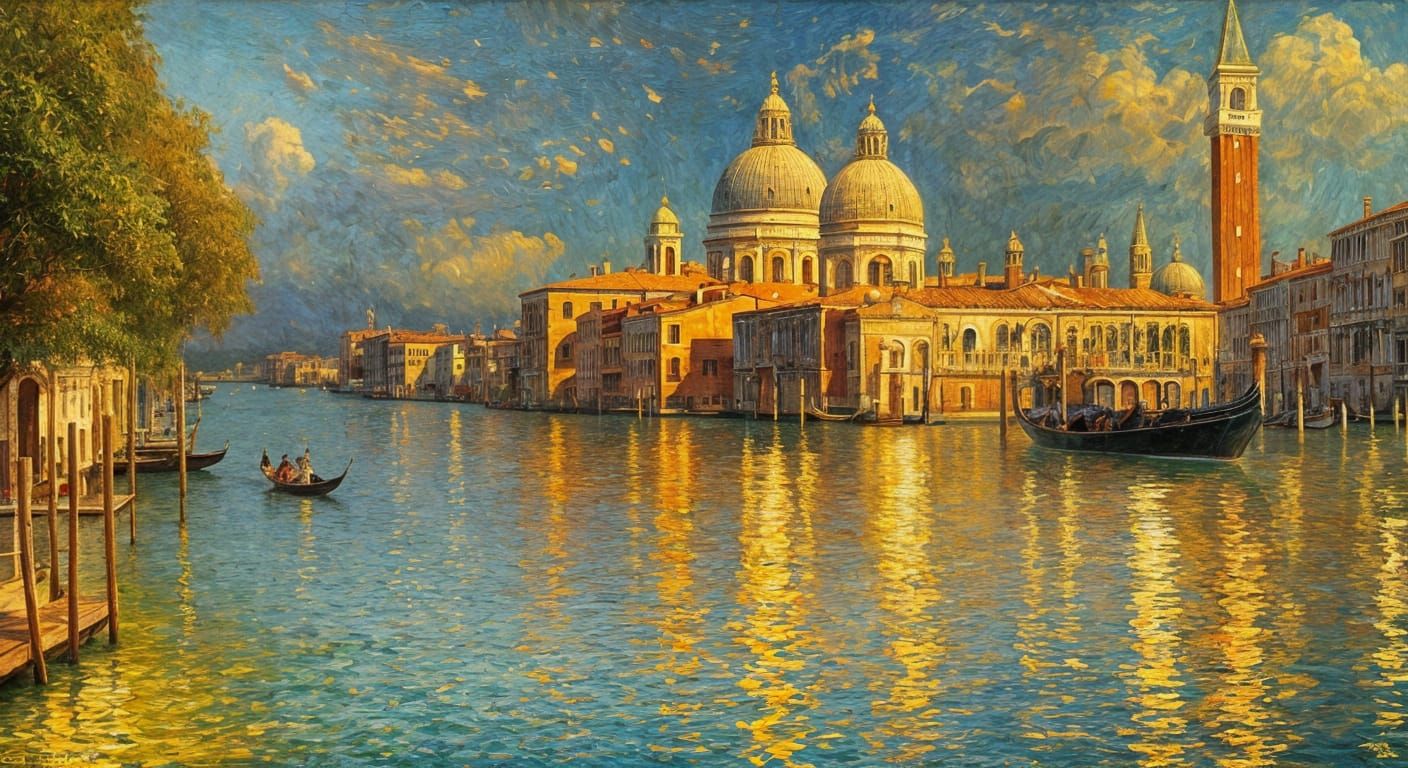 Neo-Impressionist Masterpiece of Gondolieri in Venice