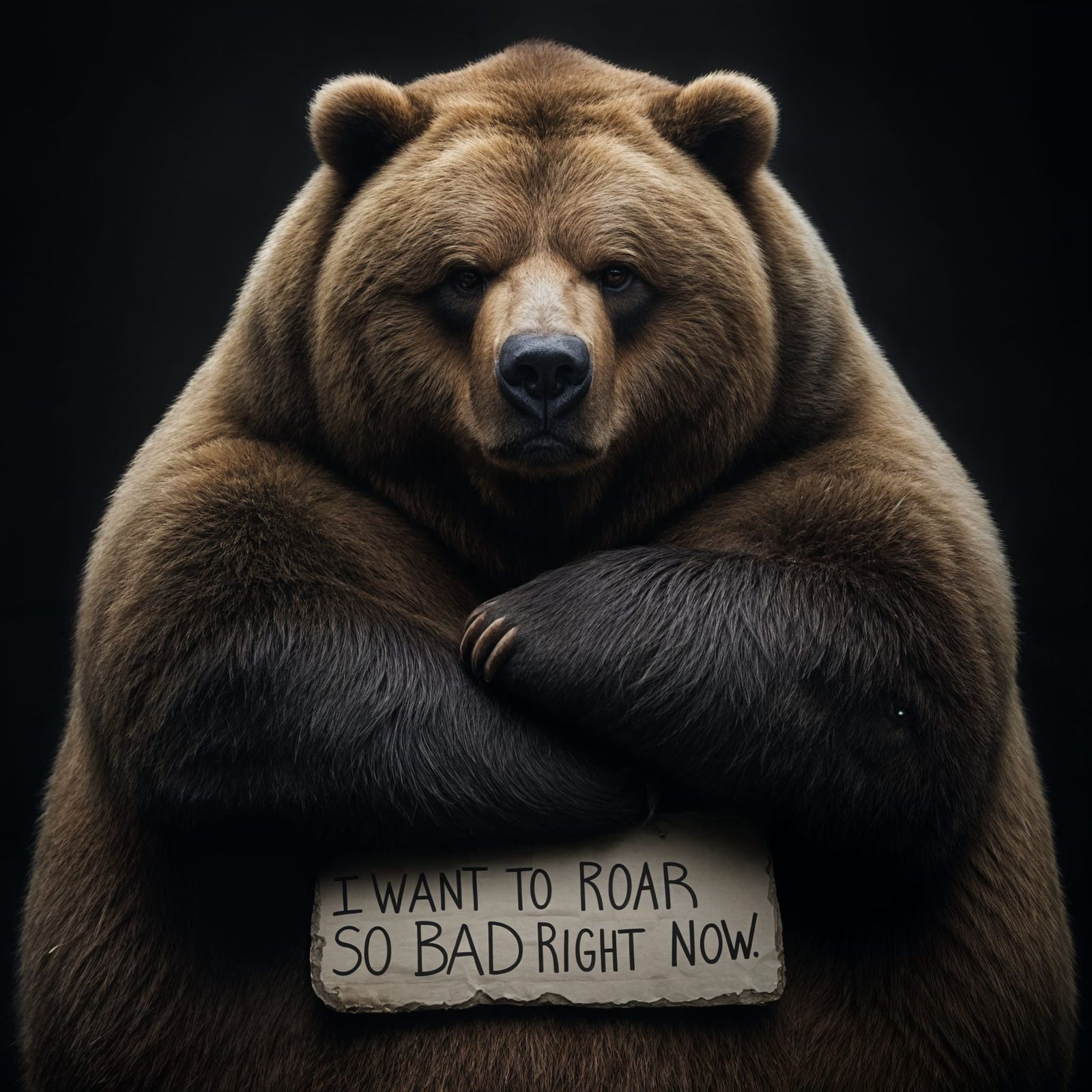 Grumpy Kodiak Bear in Dark Surroundings