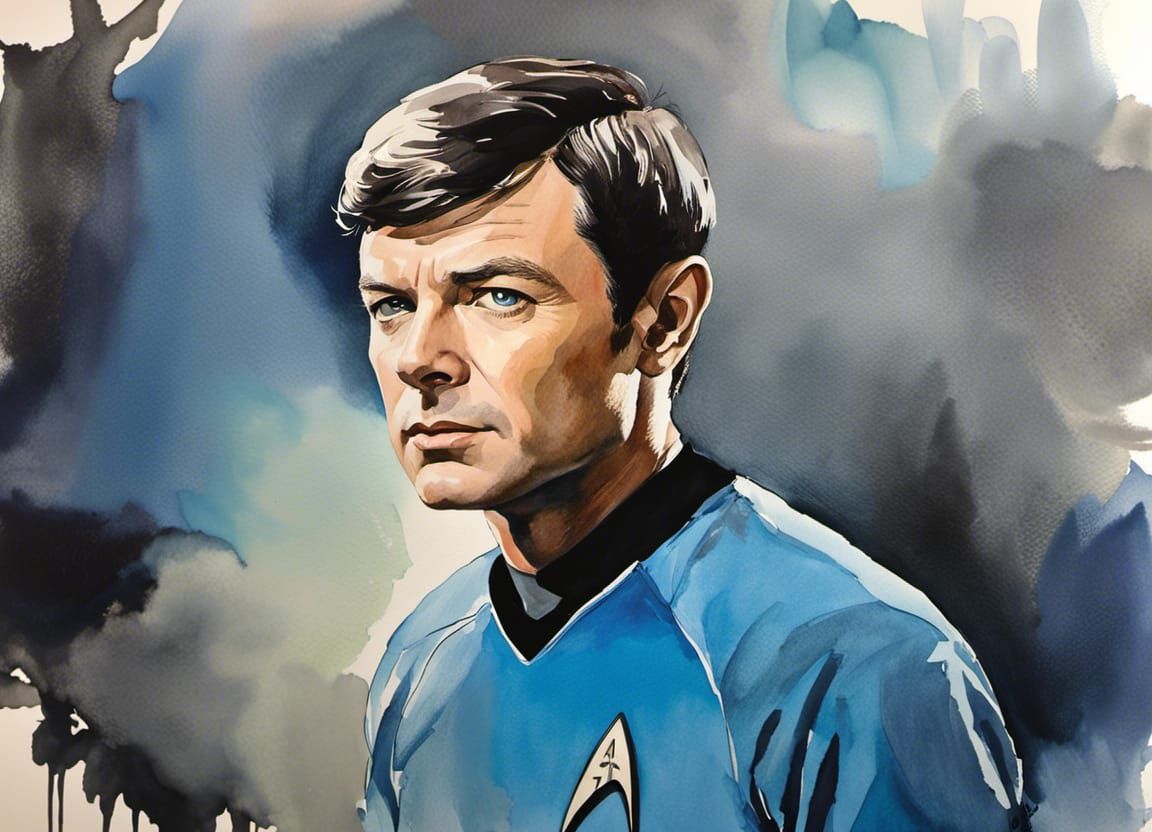 Young Leonard McCoy: Watercolor Portrait in Blue Uniform