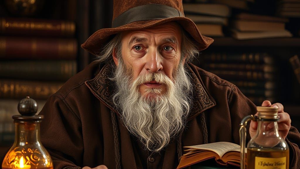 Wise Wizard Portrait in Rembrandt-Inspired Digital Art