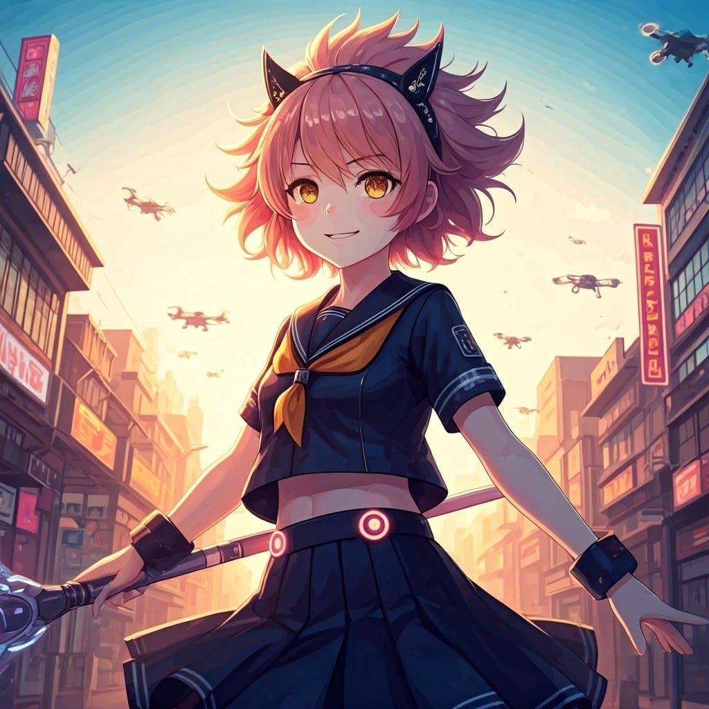 Futuristic Girl in Vibrant Manga Style