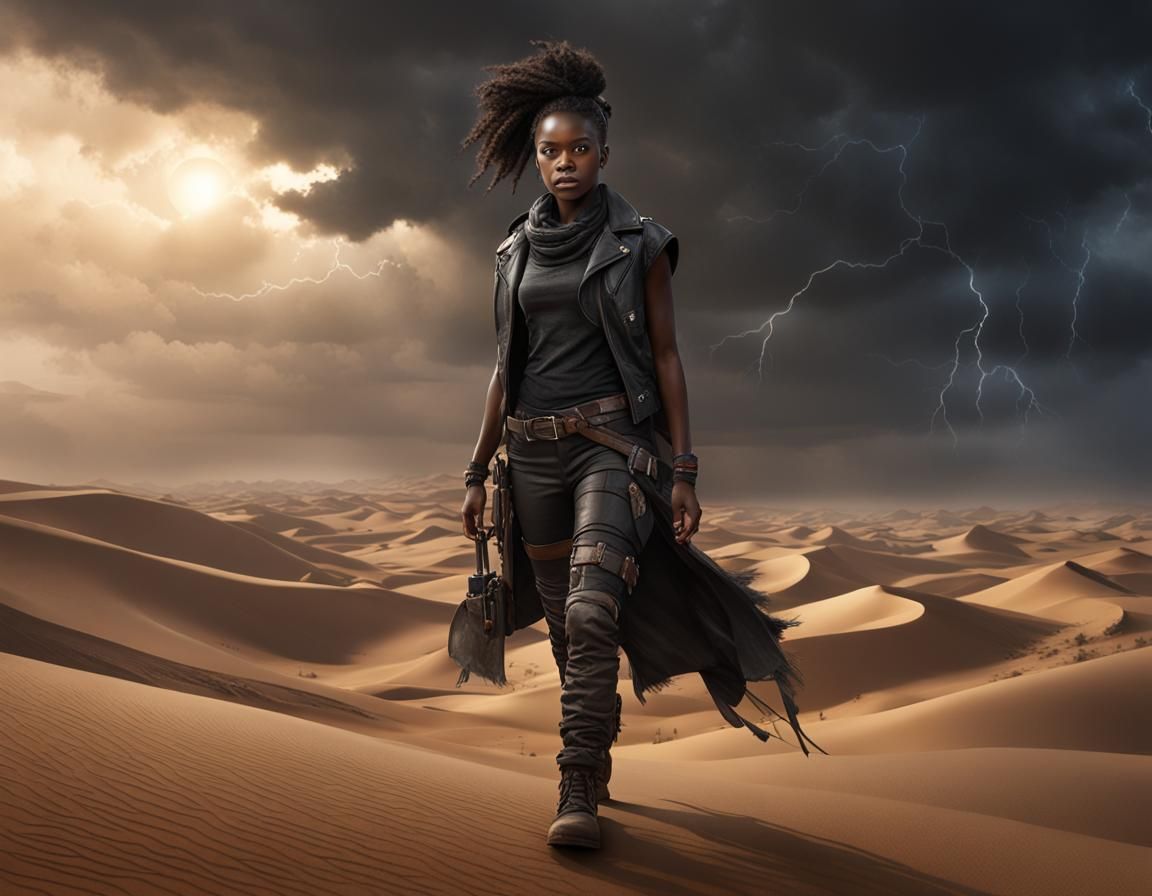 Post-Apocalyptic Girl in Desert Sandstorm