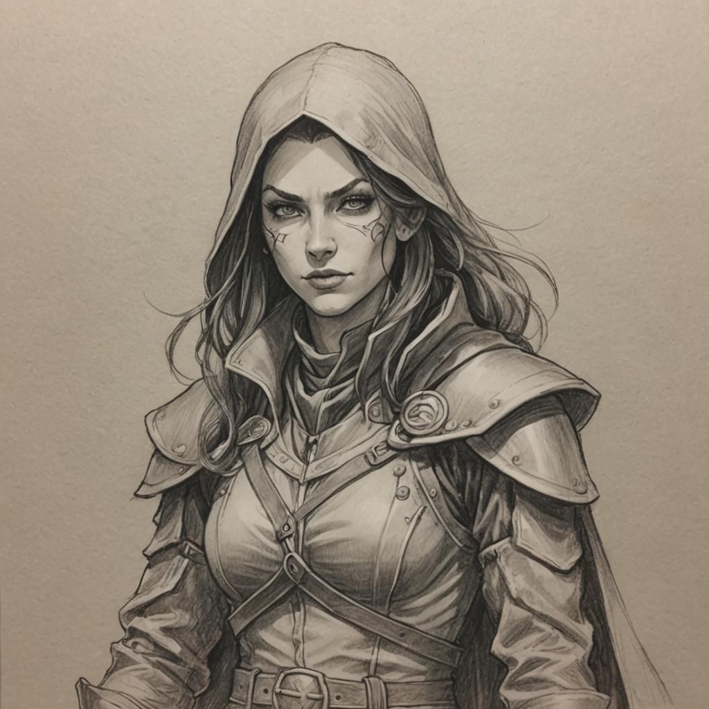 Fantasy Rogue/Arcanist Pencil Sketch Illustration